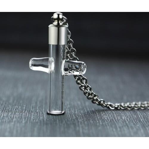 1PC Cross Hourglass Urns Men Necklace Cremation Pendant Vial Glass Ash Holder Memorial Jewelry