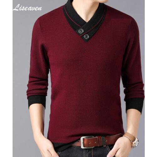 Liseaven Men 2019 Spring V-Neck Pullover Sweater Mens Casual Pullovers Mens Clothing Full Sleeve Sweaters