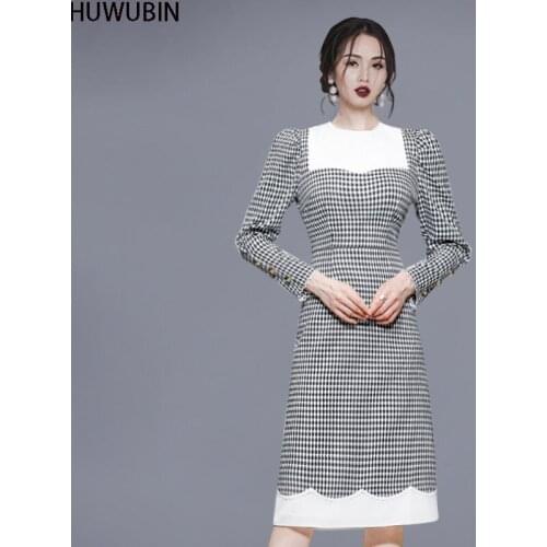 2021 Autumn New Korean Chic Round Neck Slim Fit High-End Temperament Fashionable Elegant High Waist Avant-Garde Dress