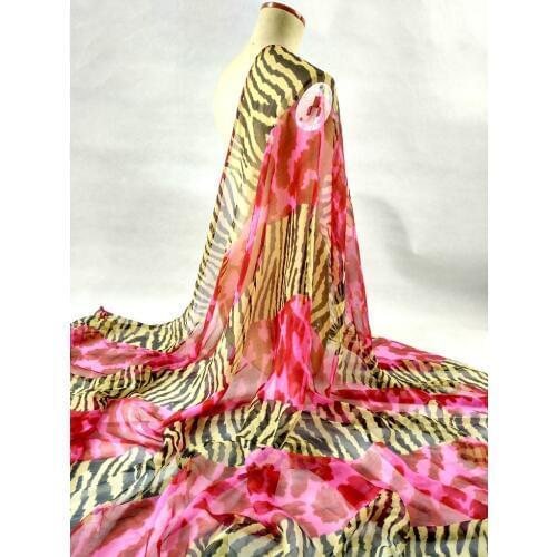 Telas New Fashion silk Fabric Sewing Woven Material Curtains Tulle Blouse Dress red Plum stripe flowers chiffon Fabric Textile