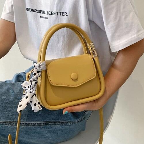 Solid Color PU Leather Silk Scarf Bags For Women 2021 Summer Simple Tofu Crossbody Shoulder Handbags Lady Fashion bags