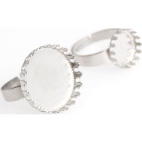 10pcs/lot Stainless Steel Adjustable Blank Ring Base Fit12/20mm Glass Cabochons Cameo Settings Tray Diy Jewelry Making Ring