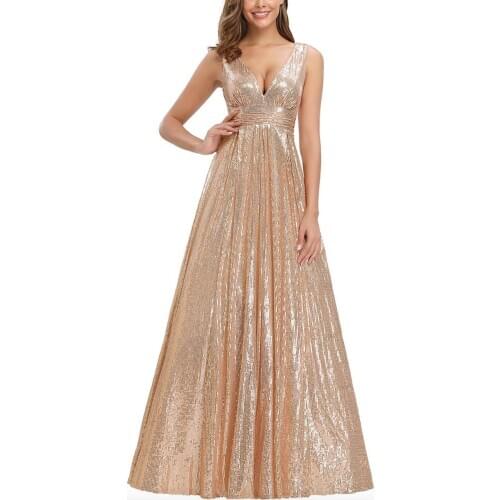 Champagne prom dress 2020 new different color v-neck Bronzing Glitter long Beading luckgirls Ruched Customizable fashion mocini
