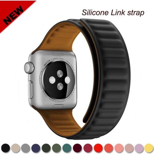 Silicone Link strap for Apple watch band 44mm 40mm iWatch band 38mm 42mm Magnetic Loop bracelet Apple watch series 6 5 4 3 SE
