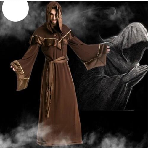 Medieval Wizard Cosplay Halloween Costume For Men Monk Middle Ages Renaissance Costume Ancient Clothing Vintage Christian Suit