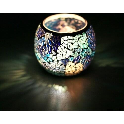 Wedding Decora Glass Bowl Candle Holder Creative Multicolor Mosaic Candle Cup Table Ornaments Home Decor Romantic Candlestick