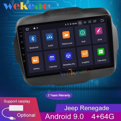 Wekeao Touch Screen 10.1'' Android 9.0 Car Radio Automotivo Car Dvd Player For Jeep Renegade Android Auto GPS Navigation 2015