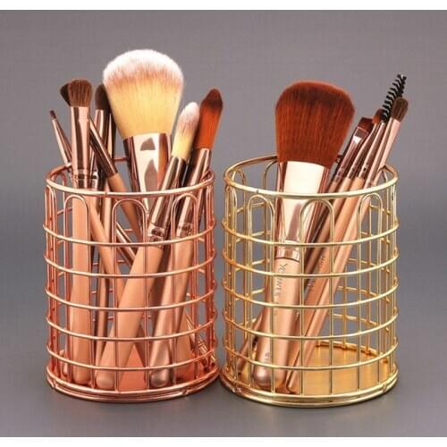 Makeup Tools Storage Box Golden Metals Simple and Practical Cosmetics Finishing Box Storage Organizer Desktop Decoration