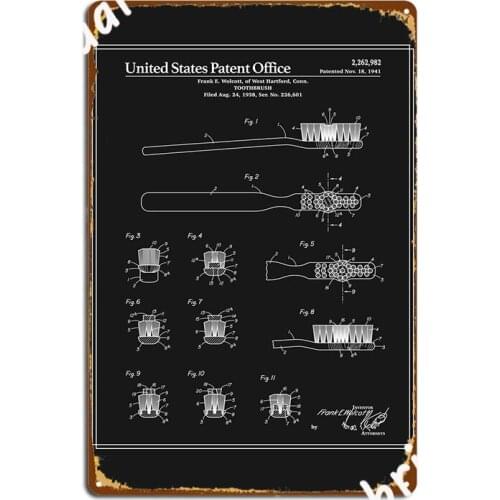 Toothbrush Patent Black Metal Sign Club Bar Mural Painting Club Retro Tin Sign Poster