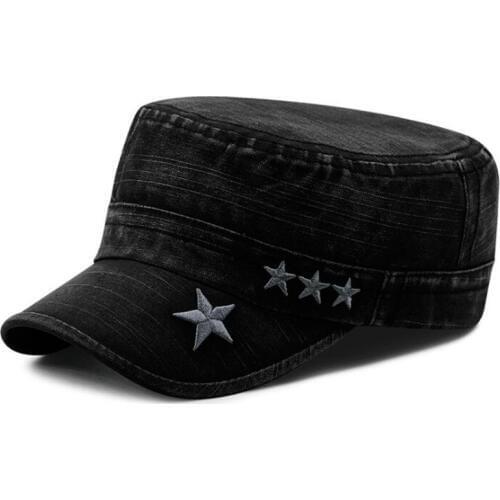 XdanqinX Womens Embroidery Brands Sports Cap Men Washed Denim Cotton Military Hat Adjustable Size Mens Flat Cap Tongue Caps