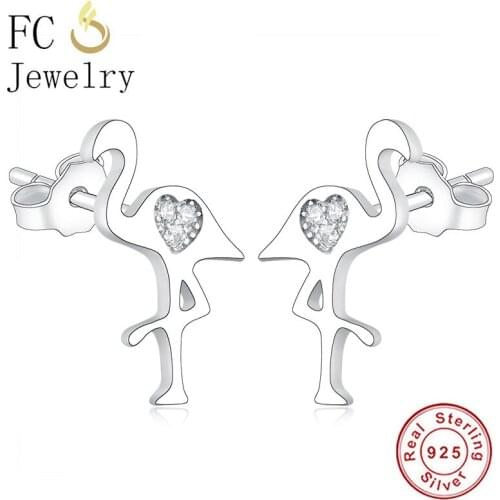FC Jewelry 100% 925 Silver Mini Animal Bird Crystal Stud Earrings For Women Brincos Prevent Allergy Girl Kids Small Pendientes