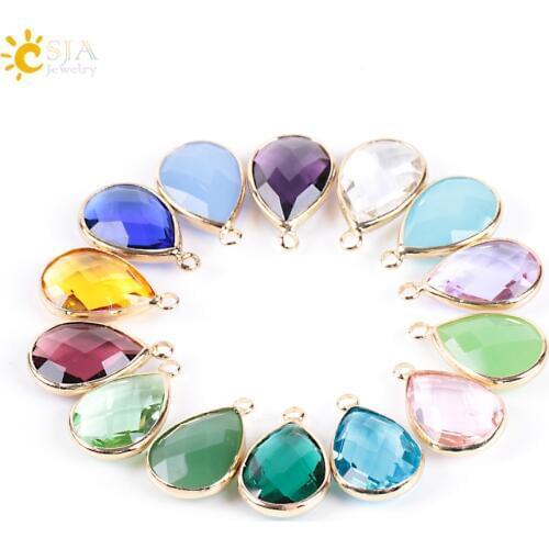CSJA Women Necklace Pendant Water Tear Drop Faceted Cutting Bezel Setting Glass Crystal Jewelry Beads 10 Pcs Free Shipping E895