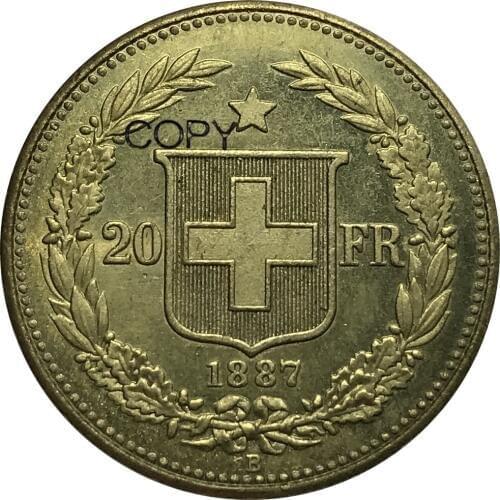 Switzerland 20 Francs 1887 B Gold Brass Metal Copy Coins
