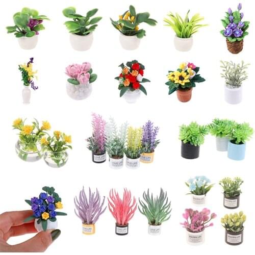 1:12 Dollhouse Miniature Flower Potted for Green Plant In Pot Doll House Furniture Home Decor Simulation Potted Plants Kids Toy
