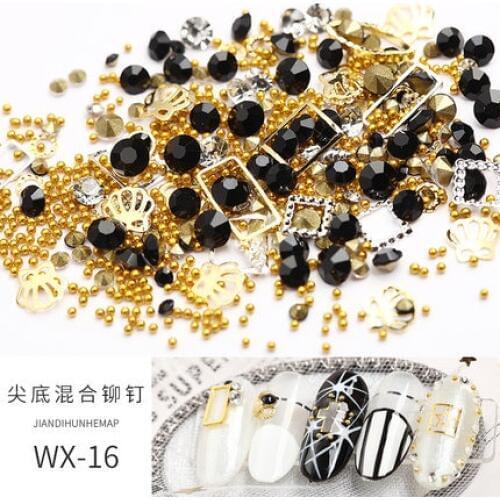 1 Box Mixed Studs 3D Nail Crystal Beads Rhinestone Metal Hollow Rivet Jewelry Gems Decoration Nail Art Glitter Accessories