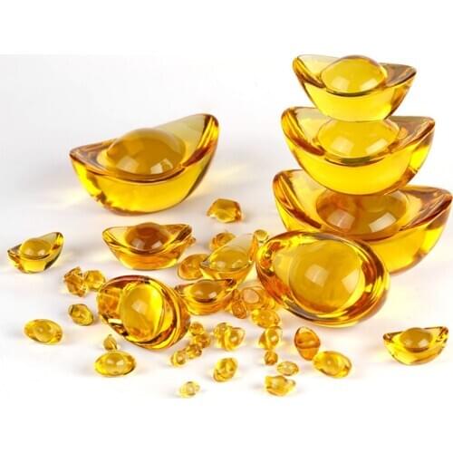 1PC Organic Transparent Citrine Ingot Artificial Chinese Ancient Gold Ingot Mascot Money Lucky Wealth Table Decor Multi Sizes
