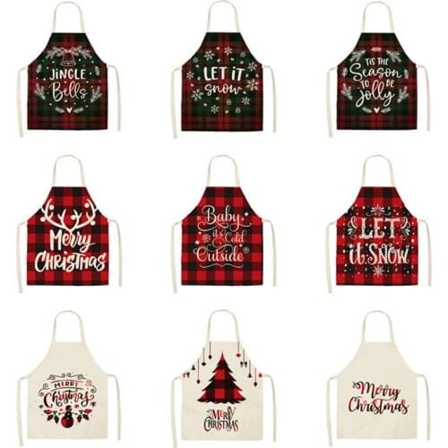 1pc Christmas Linen Plaid Printed Apron Christmas Decoration for Home New Year 2022 Gift Xmas Party Navidad 2021 Decor Ornaments