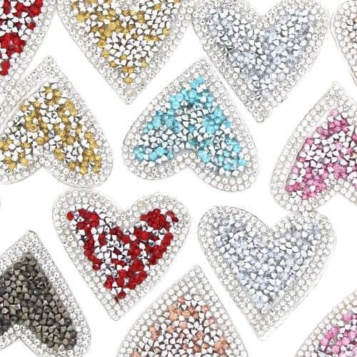 1Pcs Love Heart Rhinestone Patch Resin Hotfix Rhinestone Iron-on Patches Clothing Stickers Heart Applique With Crystal DIY Craft