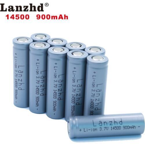 10PCS 14500 battery 3.7V 900mAh Rechargeable Li-ion Battery for LED Flashlight Battery accumulator battery real capacity