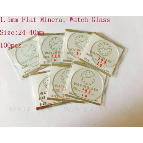 100pcs 1.5mm 25 to 40mm Flat Mineral Watch Crystal/Glass in Good Quality for Watchmakers