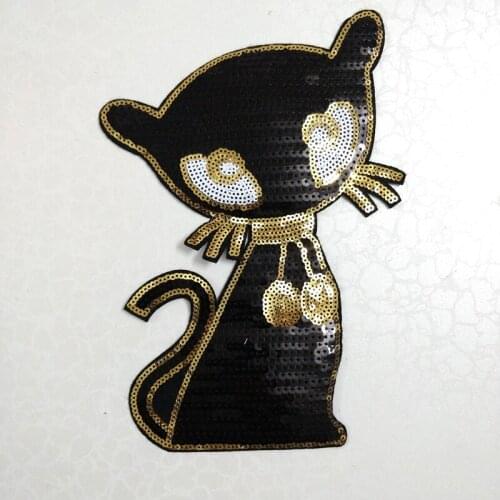 20pcs Black Cat Glitter Patch parches Jumpsuit Iron On Sequined Patches For Clothing Jeans Jacket Patchwork Appliques Stickers