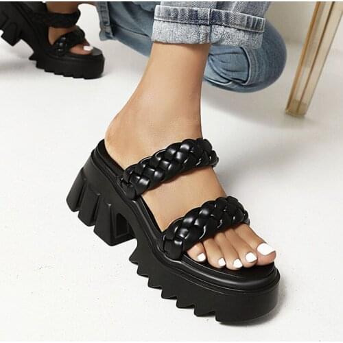 2021 Summer High Platform Women Slippers Weave Super High Heels Women Shoes Open Toe Thick Soled Slippers Office Lady All Match