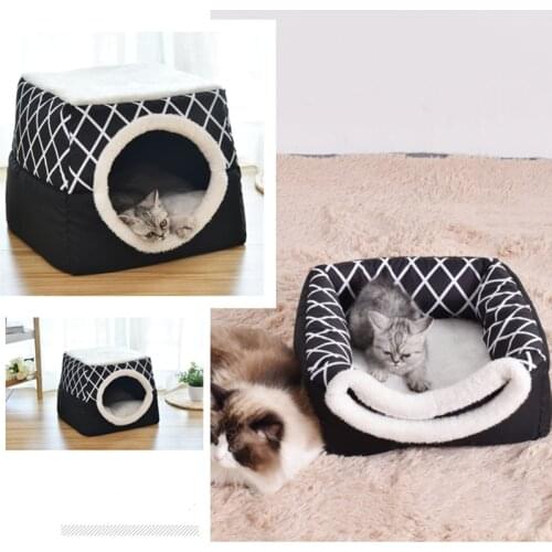 2021NEW! Foldable Pet Bed Cats Dogs Soft Nest Kennel Bed Cave House Deep Sleeping Bag Mat Pad Tent Pets Winter Warm Cozy Beds