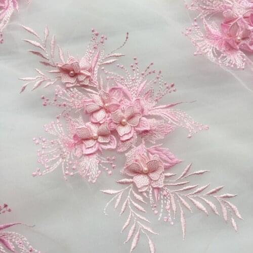 3d Flower Sticker Lace-Fabric-Patches Appliques Wedding-Gown Appliqued Pearls Beaded VS104911