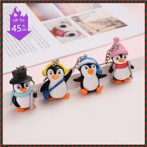 4Pcs/set Cute Cartoon Snow Penguin Keychain Soft PVC Kawaii Penguin for Women Girls Bag Charm Trinket Key Ring Key Chain