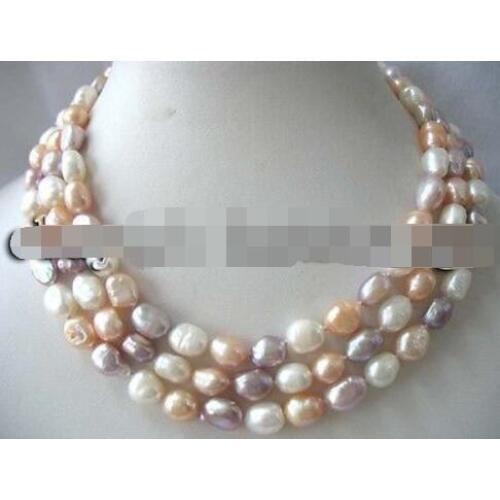50" 8-9mm white pink and purple barpque freshwater pearl necklace wholesal