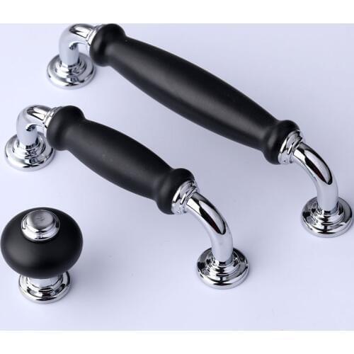 96 128mm modern simple black ceramic kitchen cabinet wardrobe door handle chrome silver drawer tv cabinet dresser cupboard knob