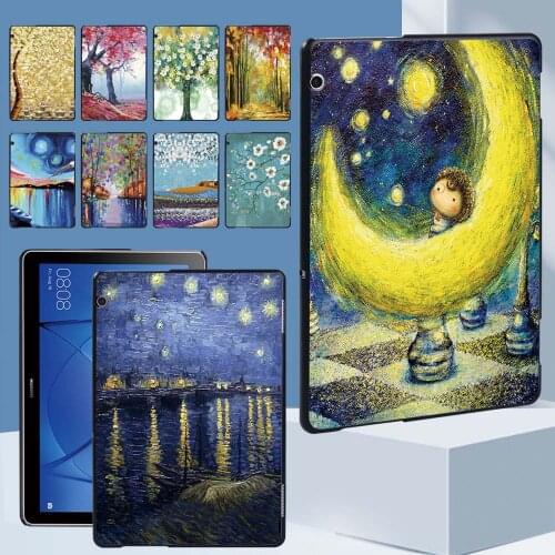 Tablet Case for Huawei MediaPad T3 10 9.6" Drop Resistance Oil Painting Pattern Durable Plastic Hard Shell + Free Stylus