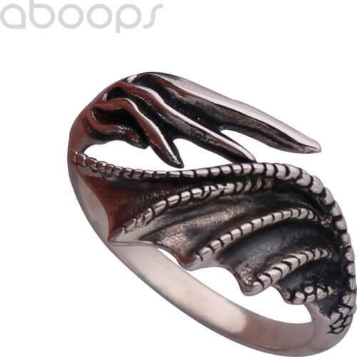 Black 925 Sterling Silver Demon Dragon Wing Ring for Men,Adjustable Size 9-11.5,Free Shipping