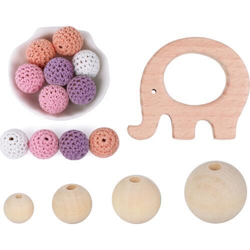 Wooden Teether Baby Teething Toys Beads Rattle DIY Pram Clip Baby Wooden Teether
