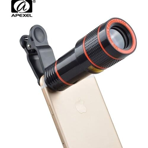 Hot Sale Universal 12X Zoom Optical Clip Telephoto Telescope Camera Lens For Mobile Phone Lens Camera Zoom with tripod APL-HS12X
