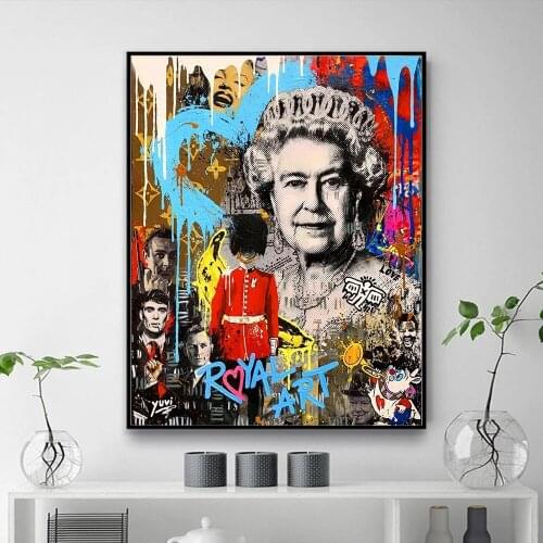 Graffiti Art UK British Queen Canvas Painting Colourful Posters and Prints Wall Art Pictures for Living Room Home Decor Cuadros