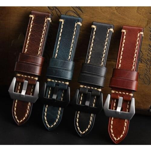 Handmade Italian Leather Watchband 20 22 24MM Soft And Thick Type Bracelet Mens Vintage Wax Leather Strap