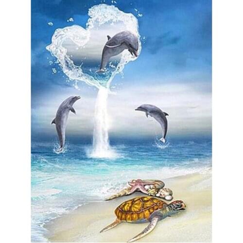 Full Square Round Diamond 5D DIY Diamond Painting "Dolphin sea turtle" Diamond Embroidery Cross Stitch Rhinestone Mosaic X05