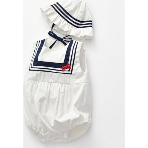 Baby Girl Bodysuits 2-Pieces Girls Hat Rompers Suits Sleeveless Summer Infant Clothes White Newborn Baby Onesie