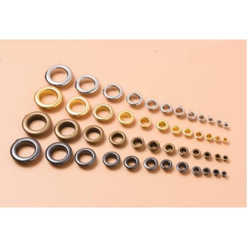 100 sets inner size 3-17mm brass round eyelets sliver/bronze/black/gold for Leathercraft Shoe Belt Cap Bag Clothes Accessories