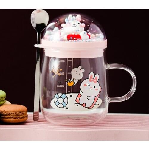New creative micro-landscape glass cup with cover with spoon scale mug glass cup tea cup high value gifts for family and friends