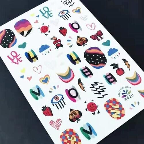 Newest R420 design 3d nail sticker back glue nail decals Japan type DIY decoration tools for nail wraps