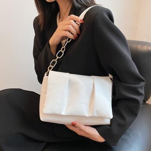 Solid Color Pleated PU Leather Shoulder Underarm Bags For Women 2021 Womens Designer Small Chain Flap Handbag Female Travel Arm