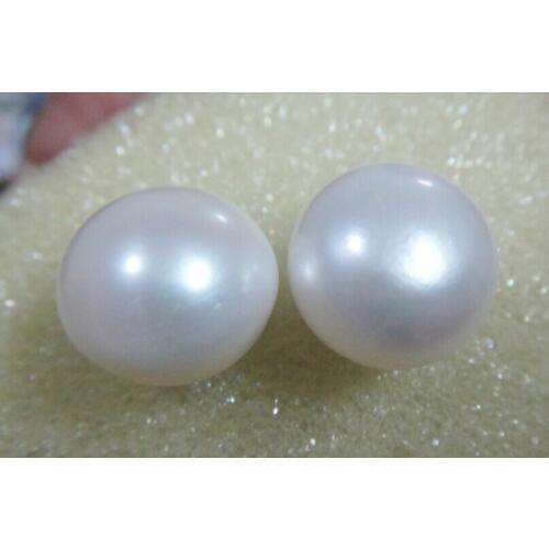 Huge AAA++ 14-15mm Australia South Sea White Pearl Earring 14k yellow gold stud
