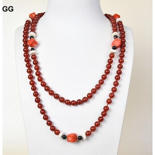 JK Beautiful 49" Coral Carnelian Onyx Necklace For Women