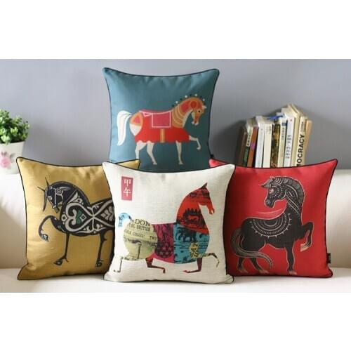 Horse pillow cover, cartoon Colorful horse European court style animal crown throw pillow case pillowcase wholesale