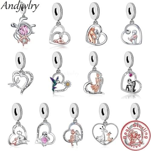 100% 925 Sterling Silver Heart Dangle Charm Fit Original Pandora Bracelets Charms Pendant DIY Jewelry Berloque