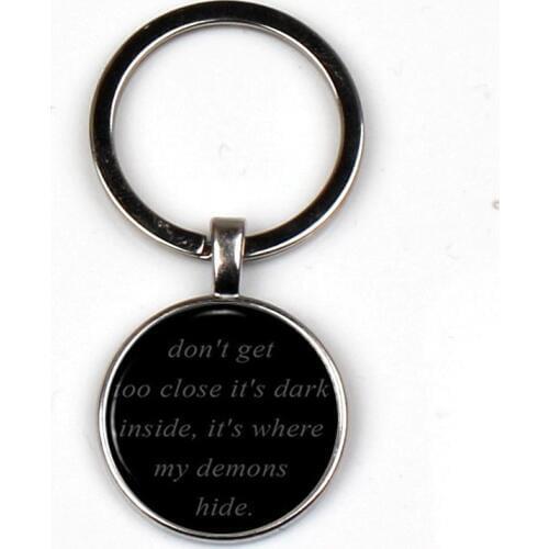 Popular Imagination Dragon Black Glass Beveled Keychain Lyrics Quote Pendant Music Jewelry - Devil Charm Gift Keychain XKHLHJ