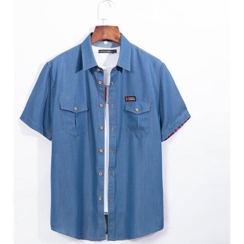 New Arrival Summer Men Denim Pure Color Short Sleeve Loose Shirts Casual Super Large Fashion Plus Size L XL 2XL 3XL 4XL 5XL 6XL