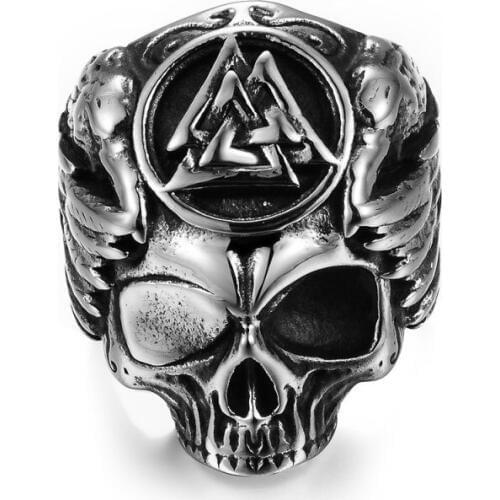 Secret Boy Mens Fashion Trend Viking Odin Punk Style Raven Skull Ring Party Performance Wear Accessories Holiday Gifts